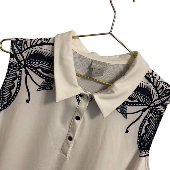 Chico's Zenergy UPF 50 Printed Sleeveless Polo Tank Black White Size 3 or XL NEW - Picture 2 of 6